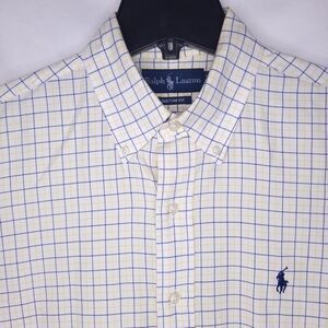 Ralph Lauren Dress Shirt Mens 15.5 Check Yellow, Blue Pony Blake Cotton